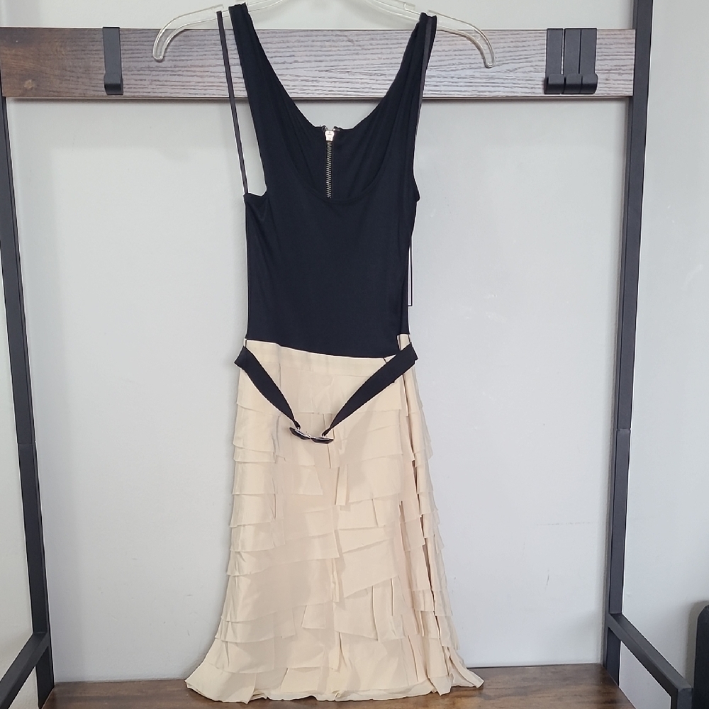 BCBGMaxAzria Black and Cream Midi Dress